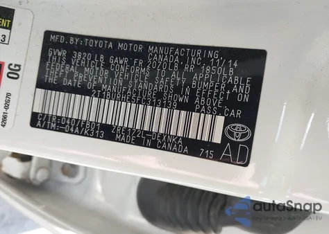 2015 Toyota Corolla Le из США, поврежденный, VIN 2T1BURHE5FC313139